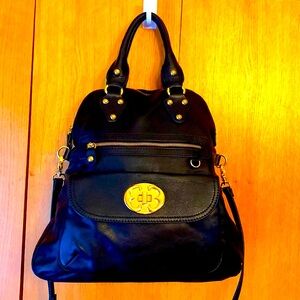 Emma Fox black leather zip top handle top satchel crossbody bag removable strap